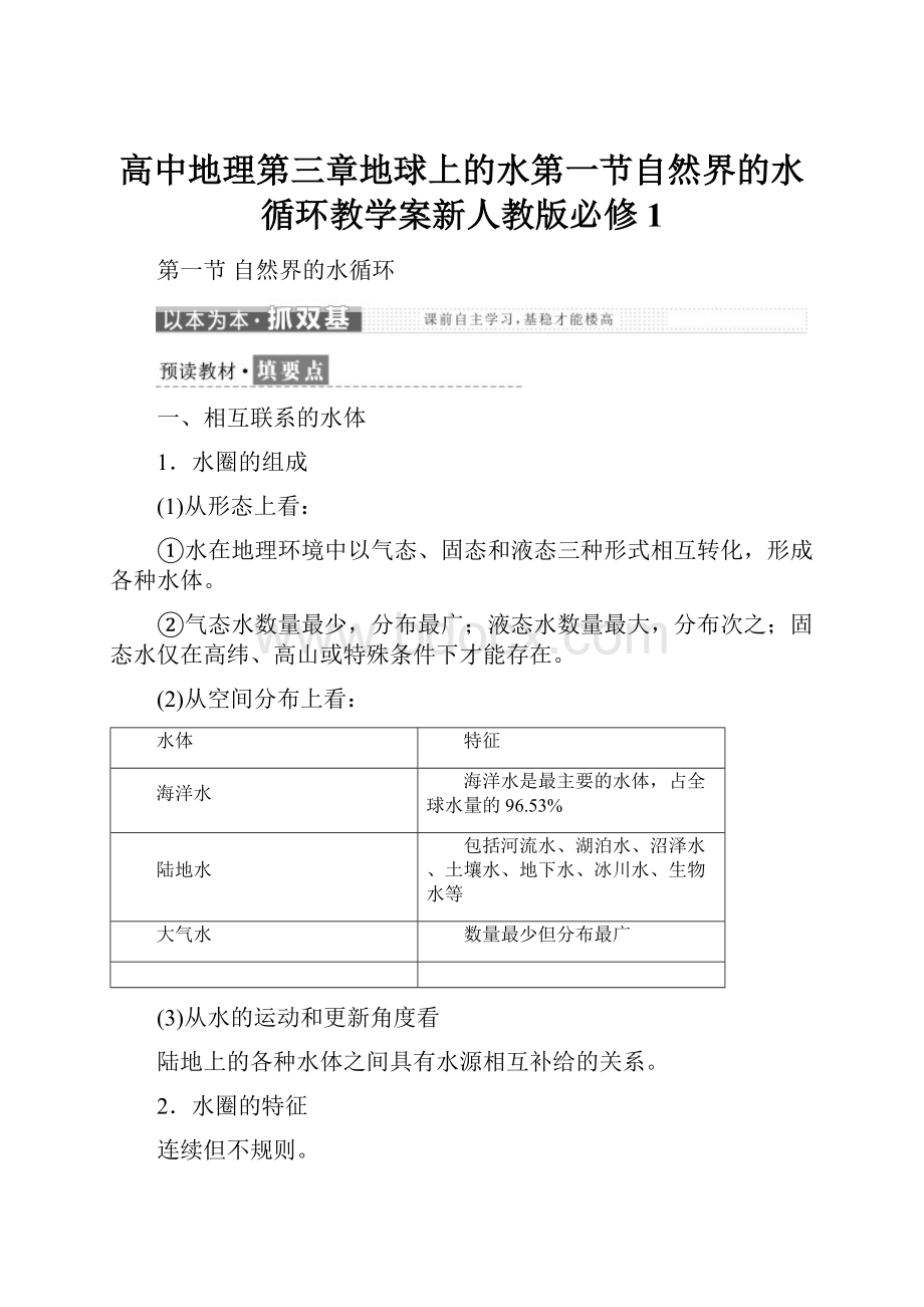 高中地理第三章地球上的水第一节自然界的水循环教学案新人教版必修1.docx