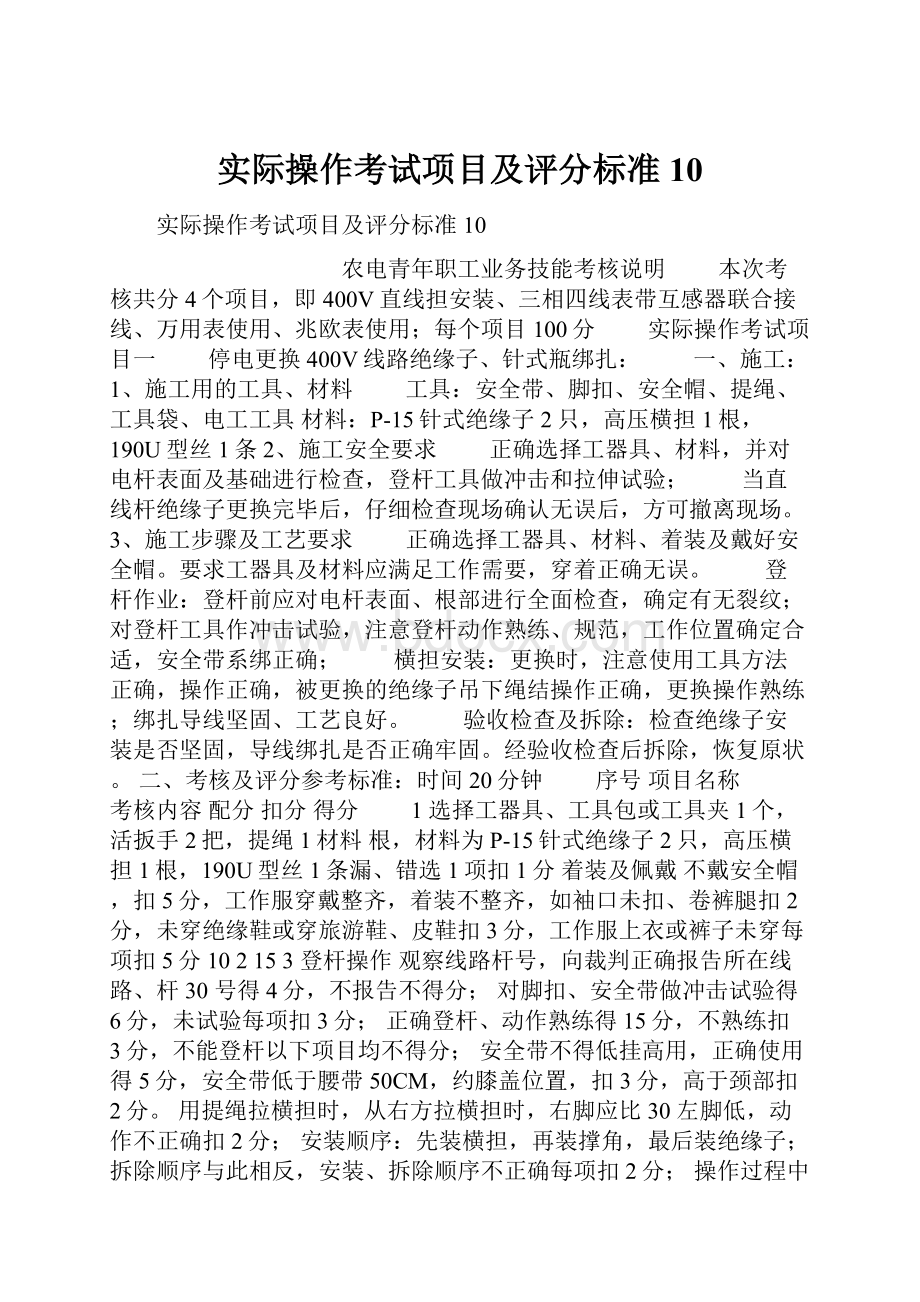 实际操作考试项目及评分标准10.docx_第1页