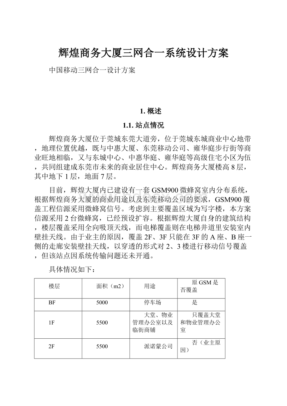 辉煌商务大厦三网合一系统设计方案.docx