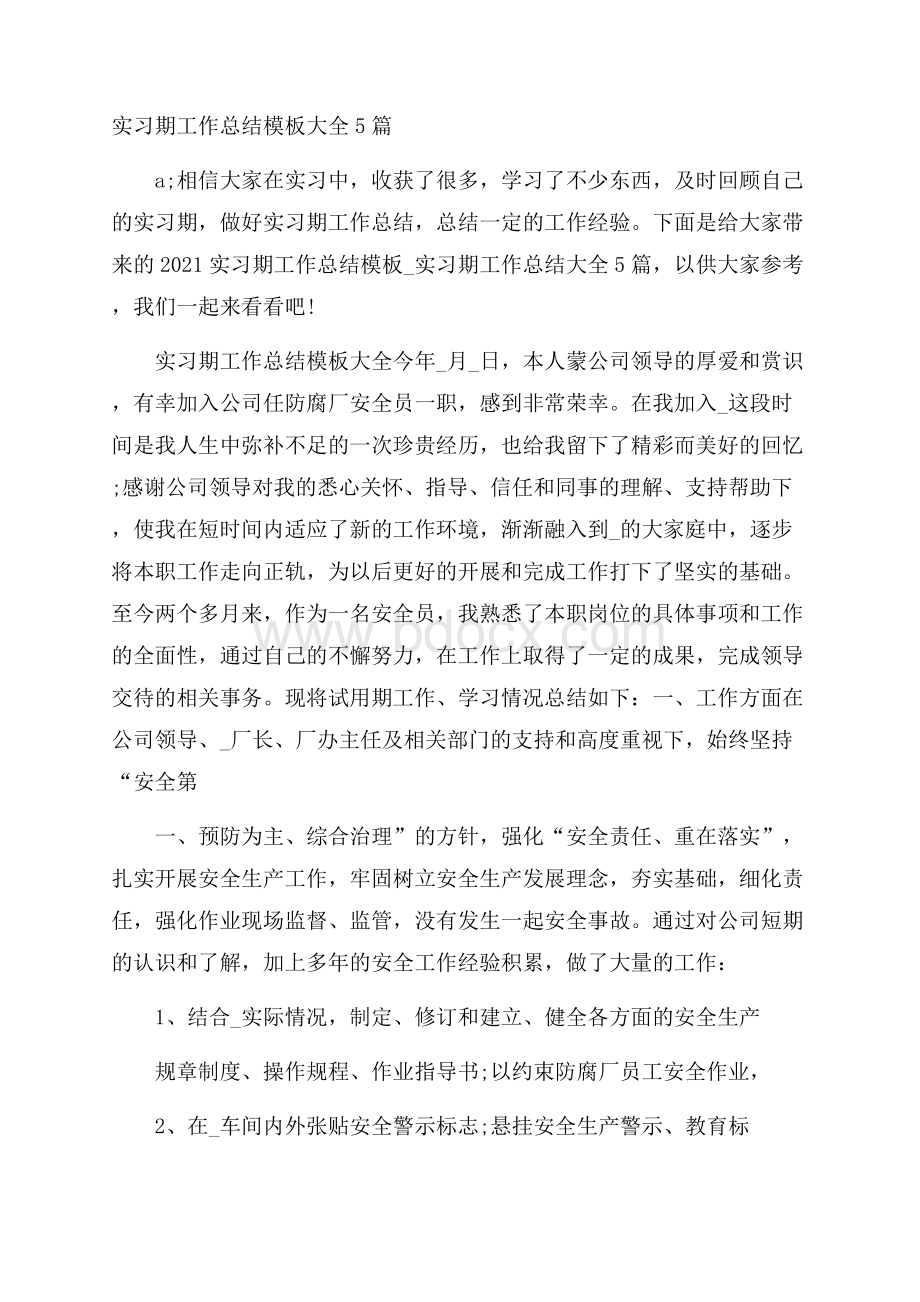 实习期工作总结模板大全5篇.docx