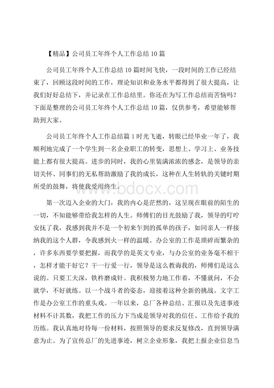 精品公司员工年终个人工作总结10篇.docx_第1页