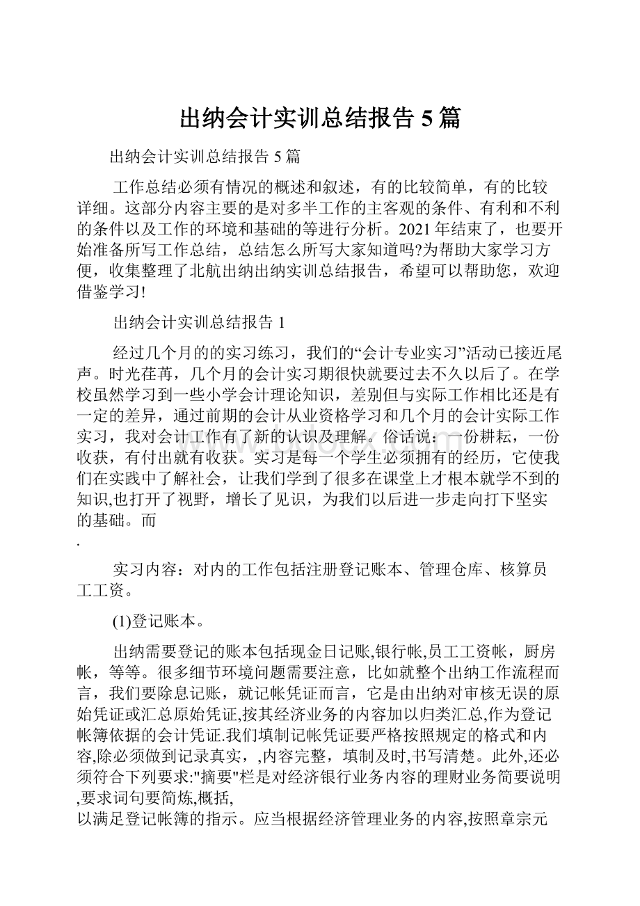 出纳会计实训总结报告5篇.docx_第1页