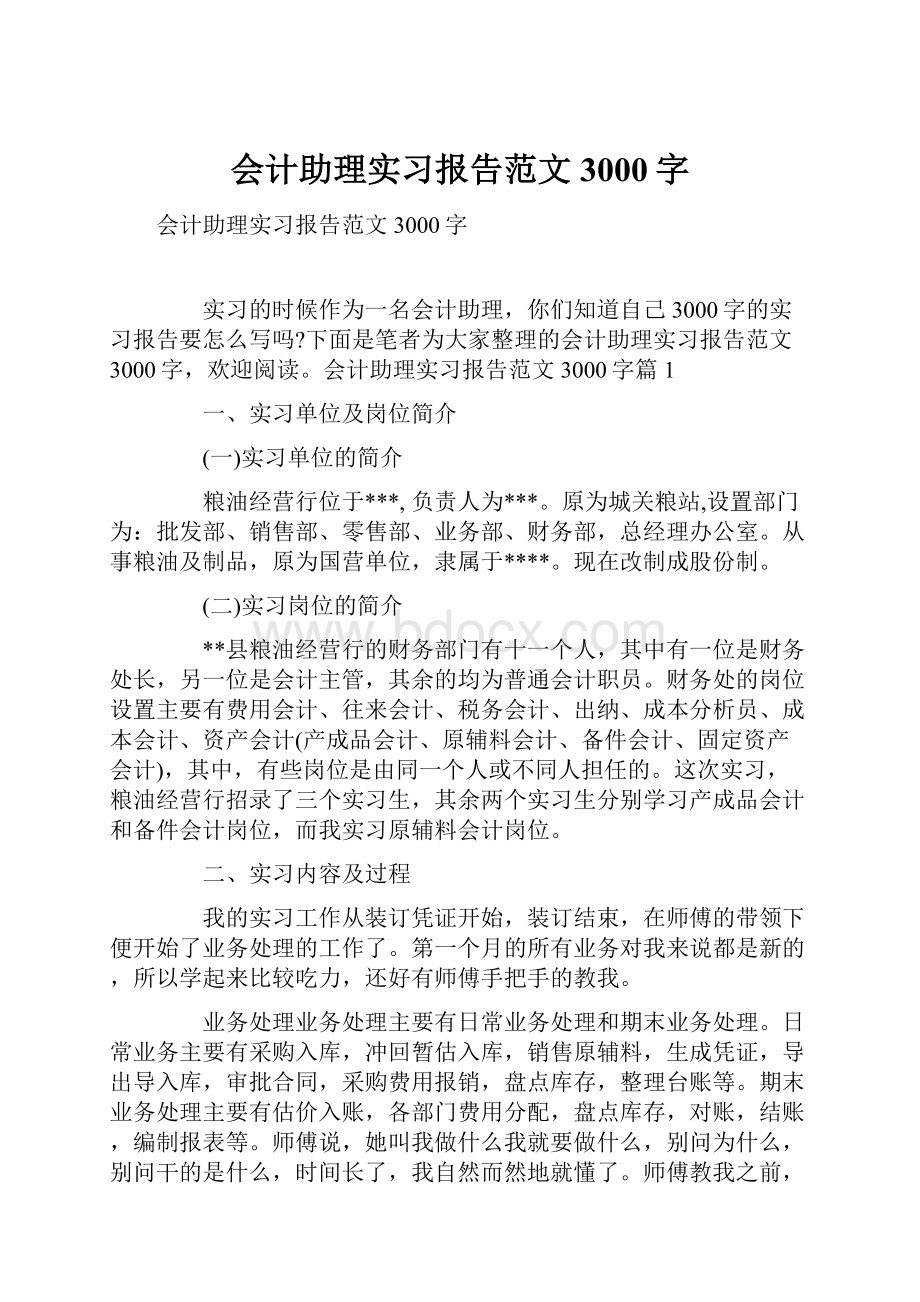 会计助理实习报告范文3000字.docx_第1页