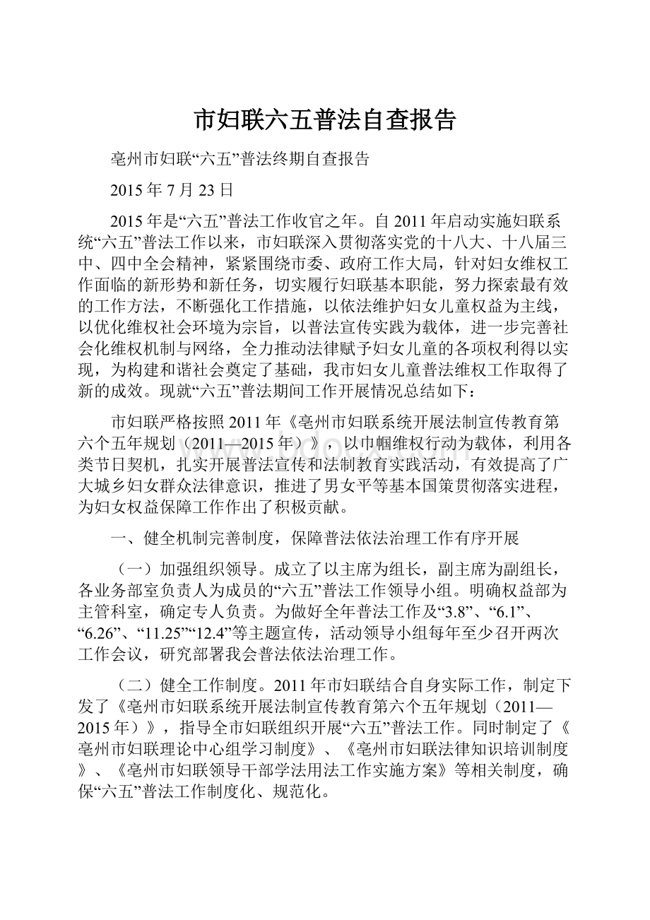 市妇联六五普法自查报告.docx