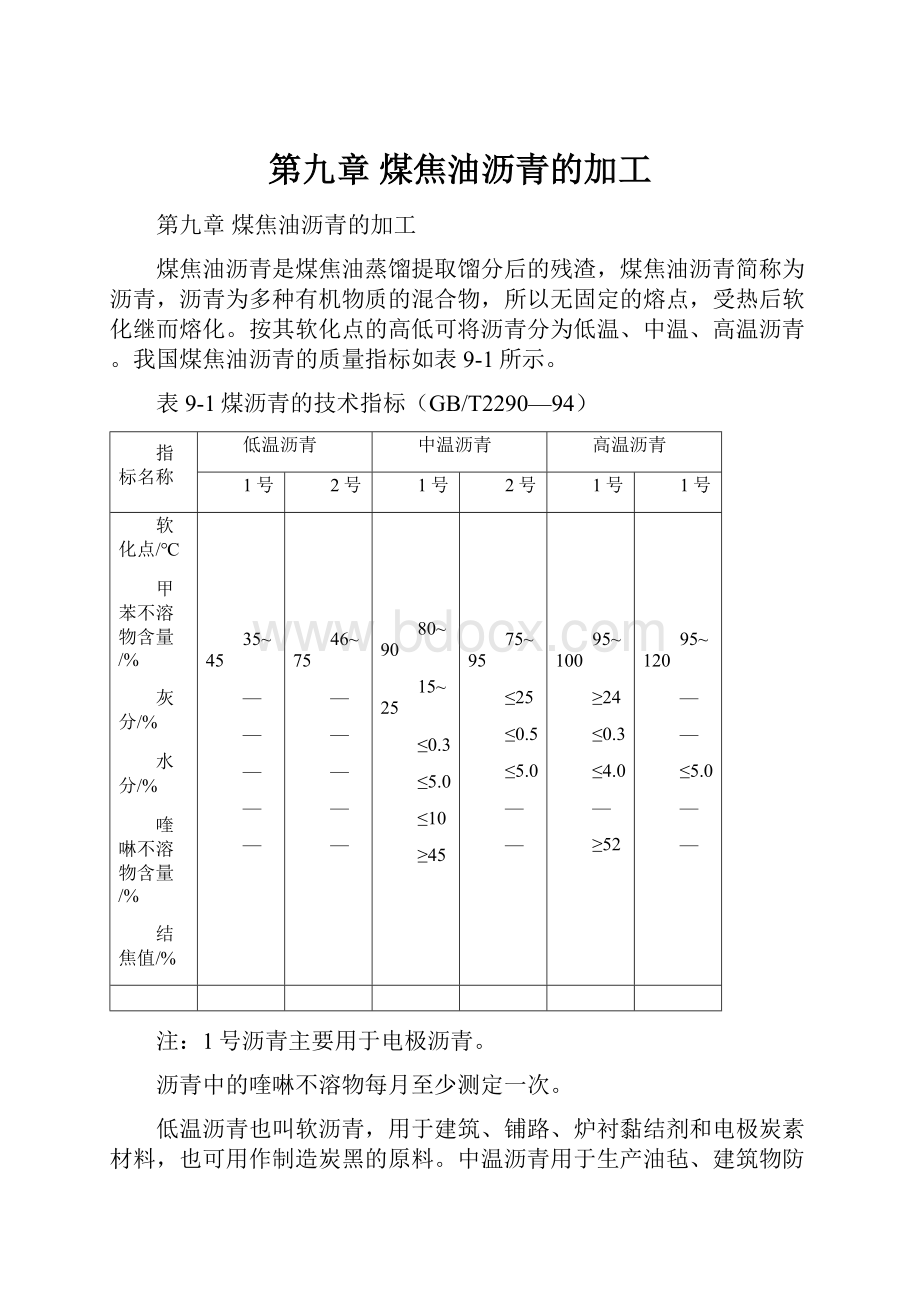 第九章煤焦油沥青的加工.docx_第1页