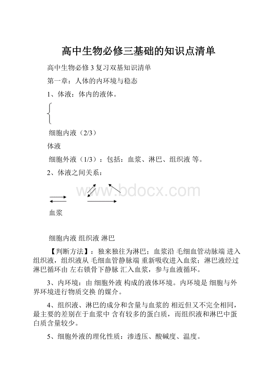 高中生物必修三基础的知识点清单.docx