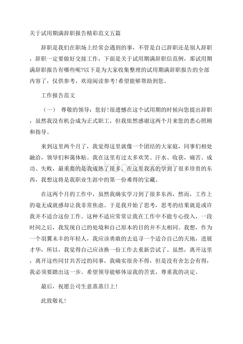 关于试用期满辞职报告精彩范文五篇.docx