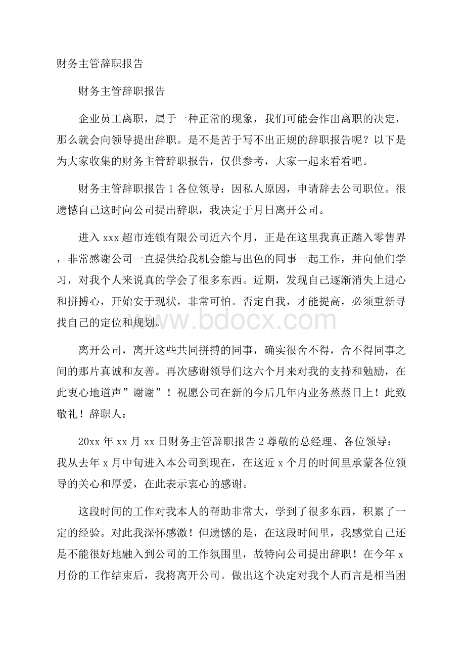 财务主管辞职报告.docx