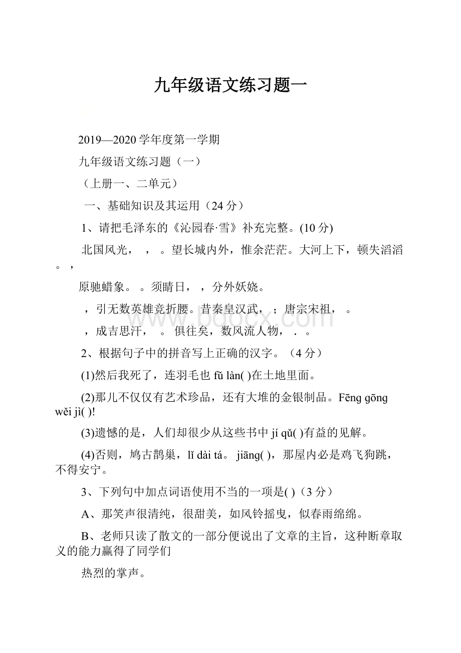 九年级语文练习题一.docx