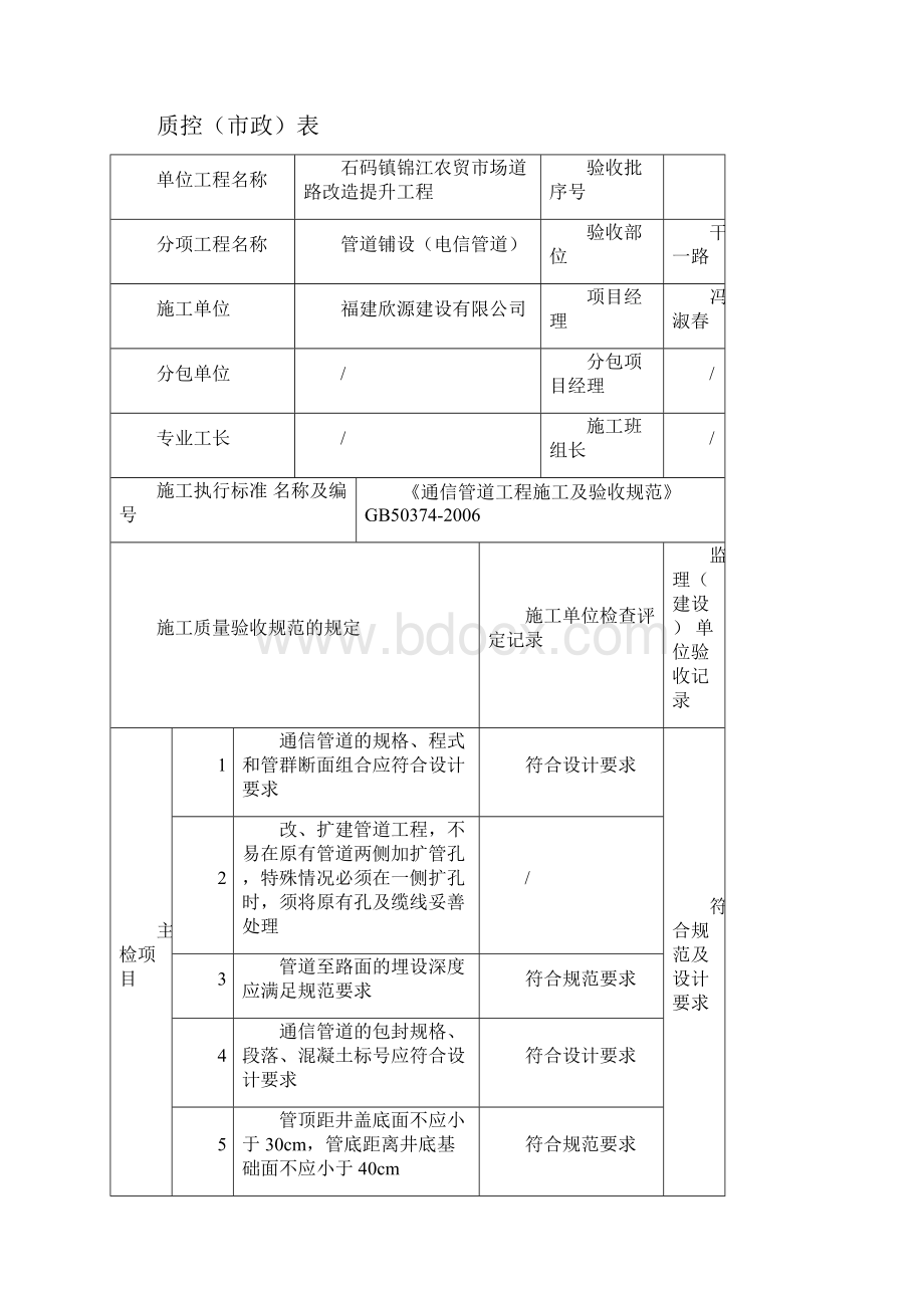 电信工程管道安装检验批验收记录表.docx_第2页