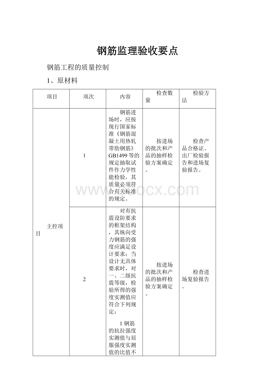 钢筋监理验收要点.docx