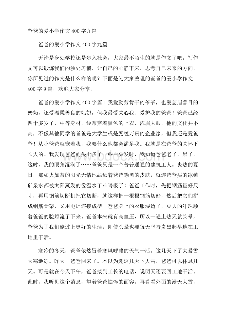 爸爸的爱小学作文400字九篇.docx