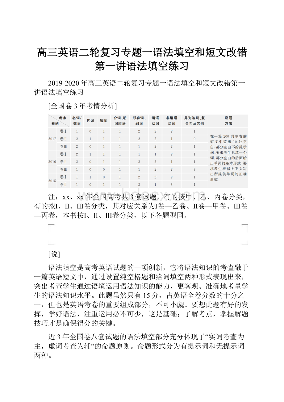 高三英语二轮复习专题一语法填空和短文改错第一讲语法填空练习.docx_第1页