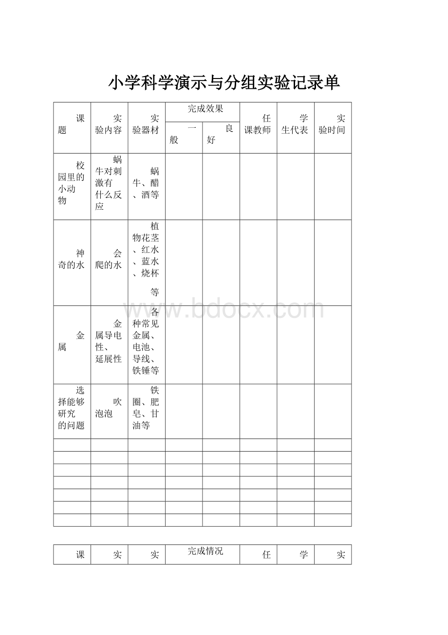 小学科学演示与分组实验记录单.docx_第1页