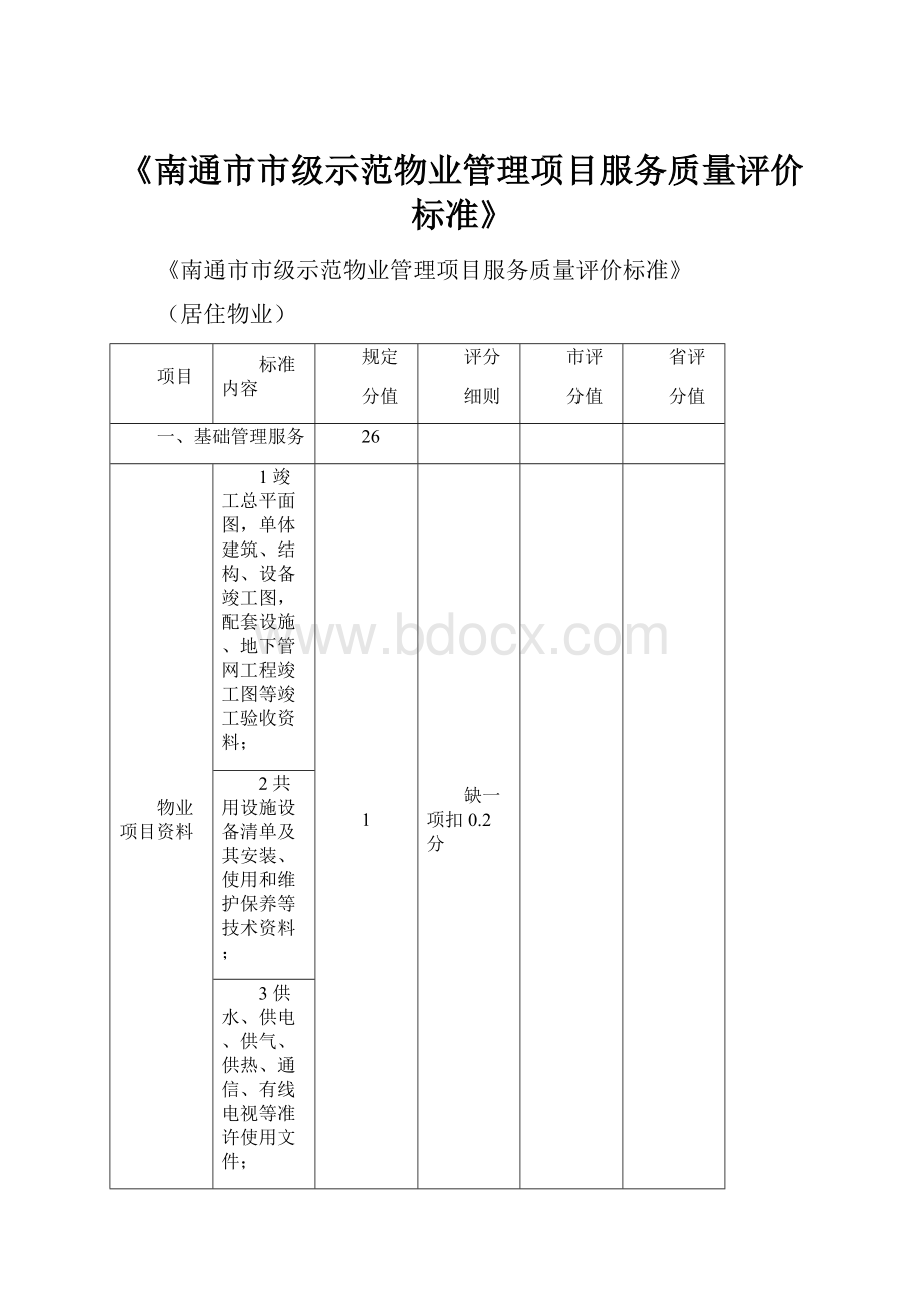 《南通市市级示范物业管理项目服务质量评价标准》.docx_第1页