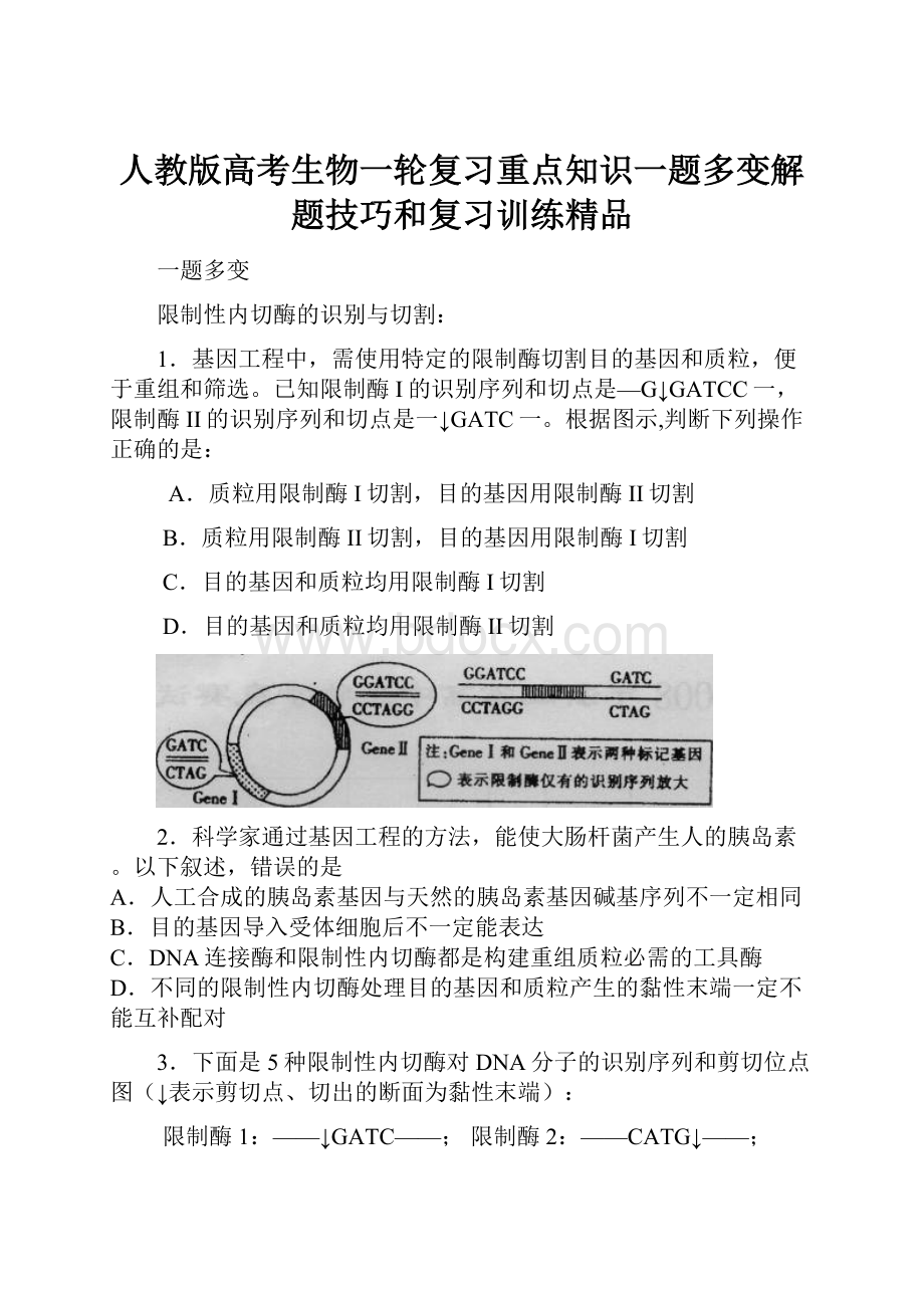 人教版高考生物一轮复习重点知识一题多变解题技巧和复习训练精品.docx_第1页