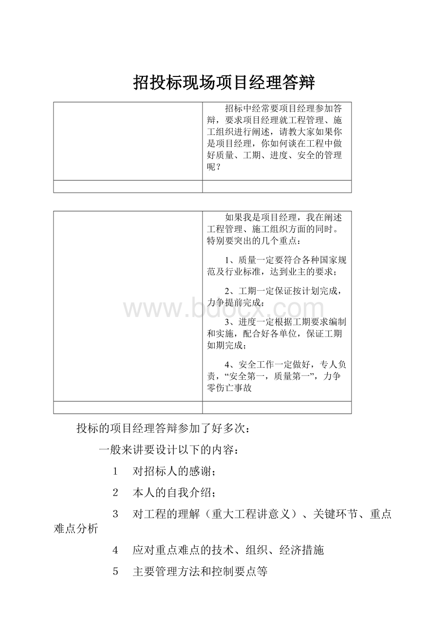 招投标现场项目经理答辩.docx_第1页