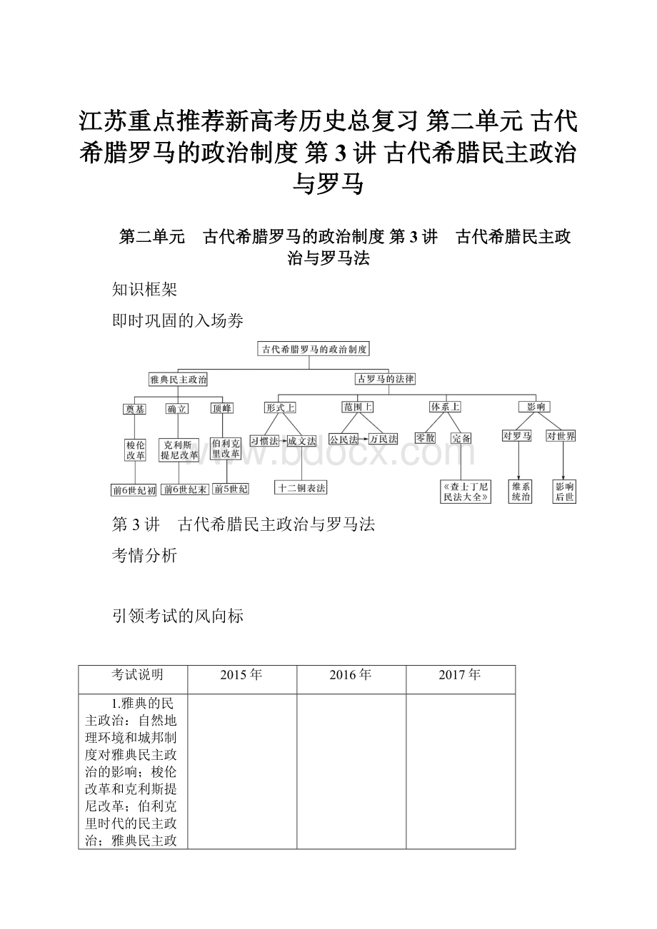 江苏重点推荐新高考历史总复习 第二单元 古代希腊罗马的政治制度 第3讲 古代希腊民主政治与罗马.docx_第1页