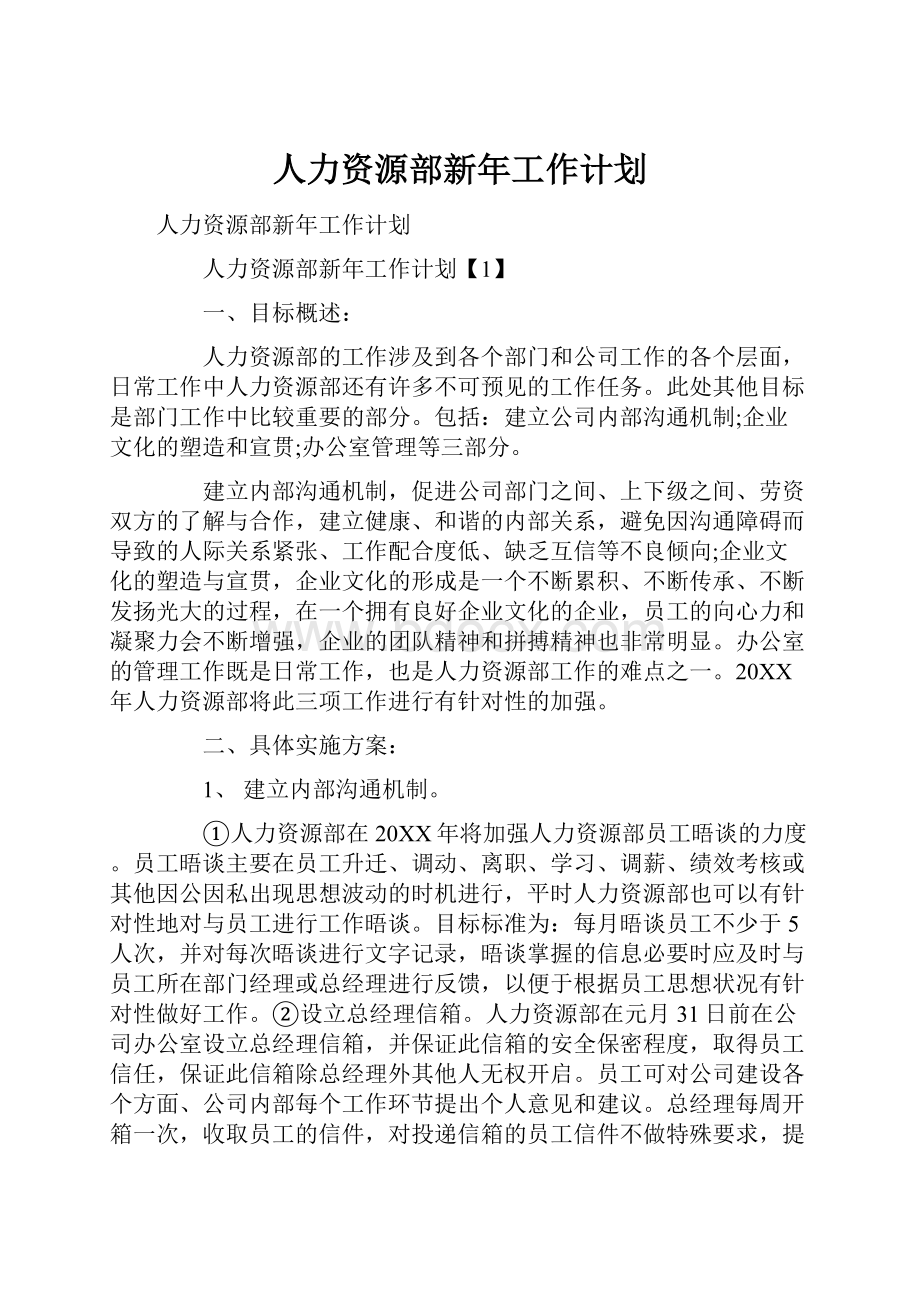 人力资源部新年工作计划.docx