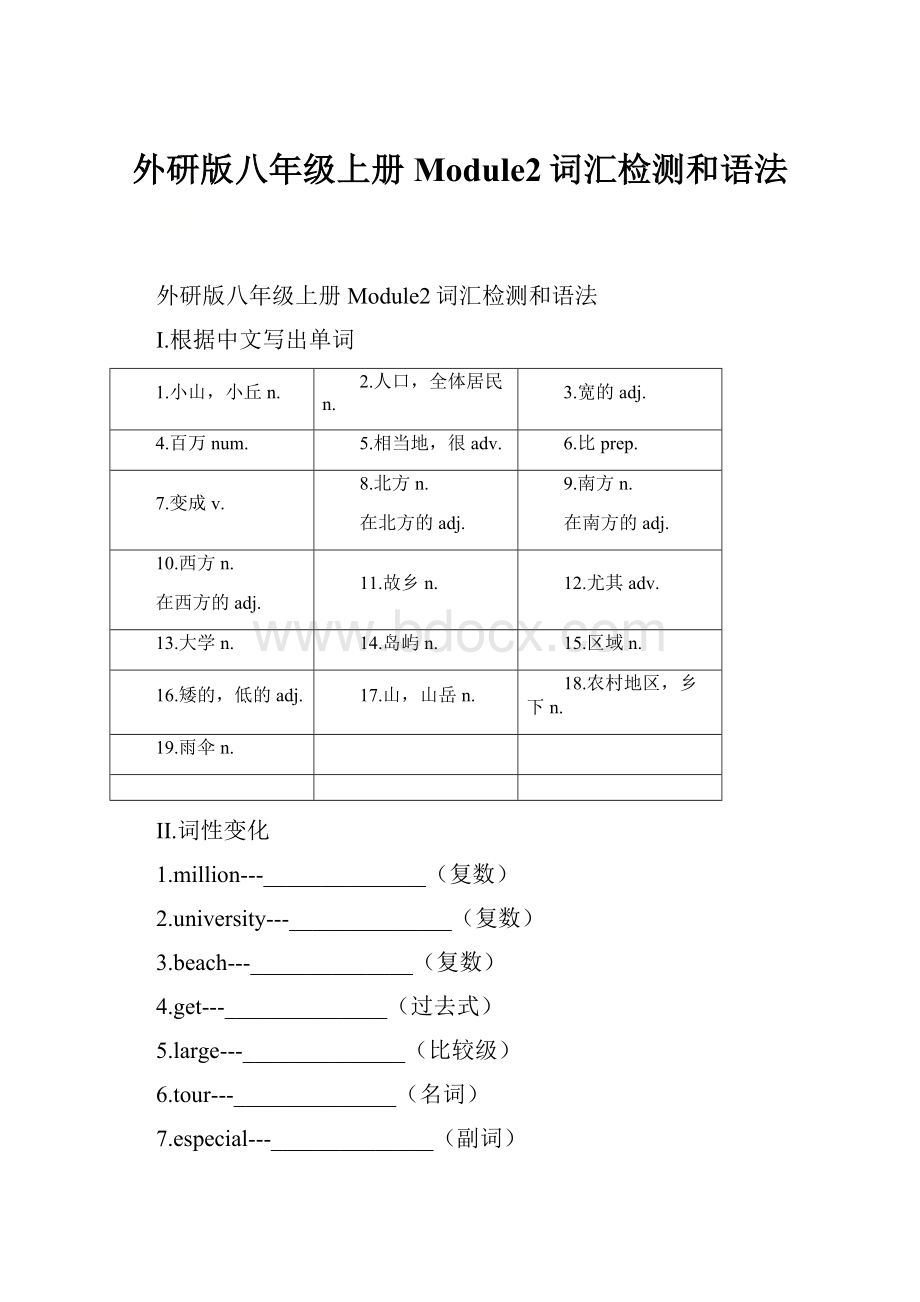 外研版八年级上册Module2词汇检测和语法.docx