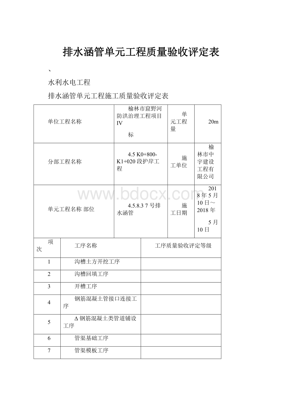 排水涵管单元工程质量验收评定表.docx