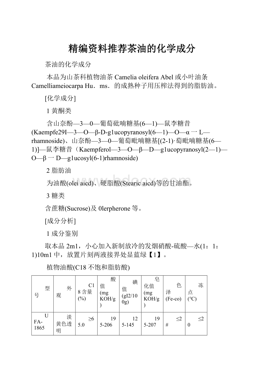 精编资料推荐茶油的化学成分.docx_第1页