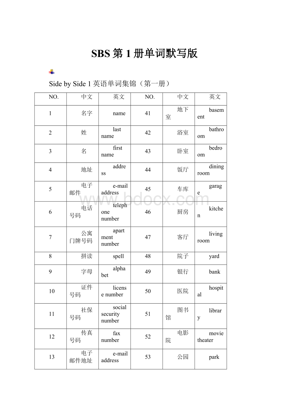 SBS第1册单词默写版.docx_第1页