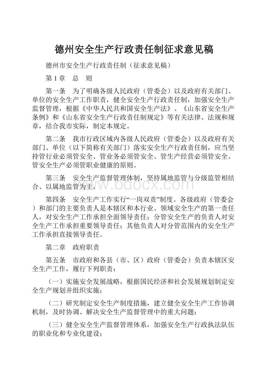 德州安全生产行政责任制征求意见稿.docx_第1页