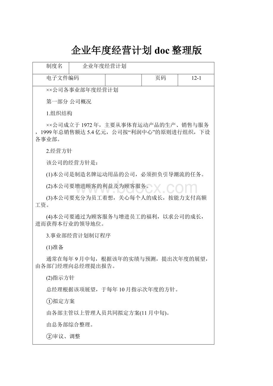 企业年度经营计划doc整理版.docx