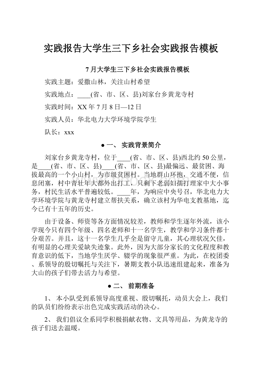 实践报告大学生三下乡社会实践报告模板.docx_第1页