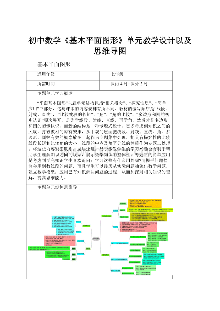 初中数学《基本平面图形》单元教学设计以及思维导图.docx