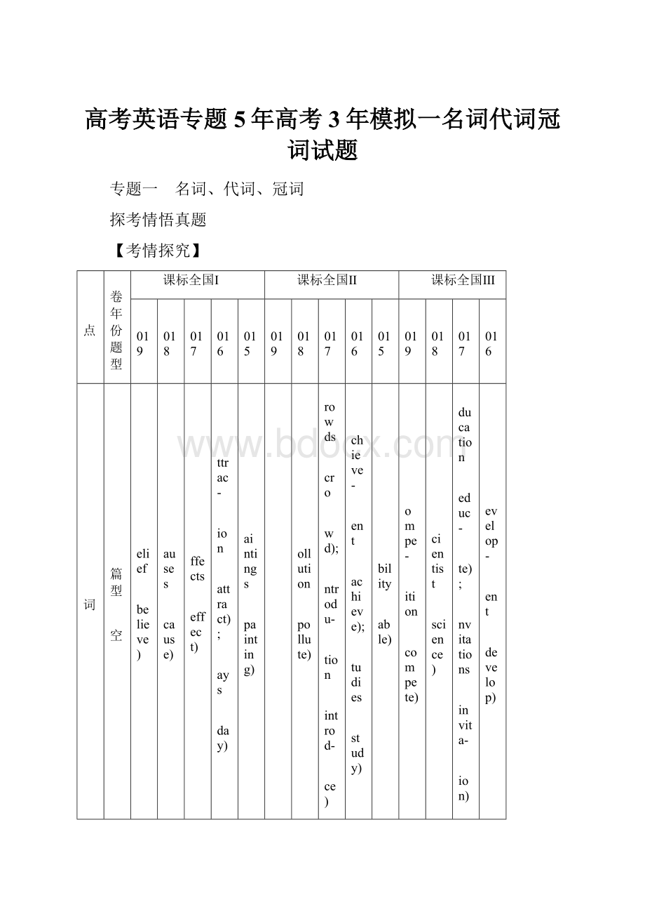 高考英语专题5年高考3年模拟一名词代词冠词试题.docx_第1页