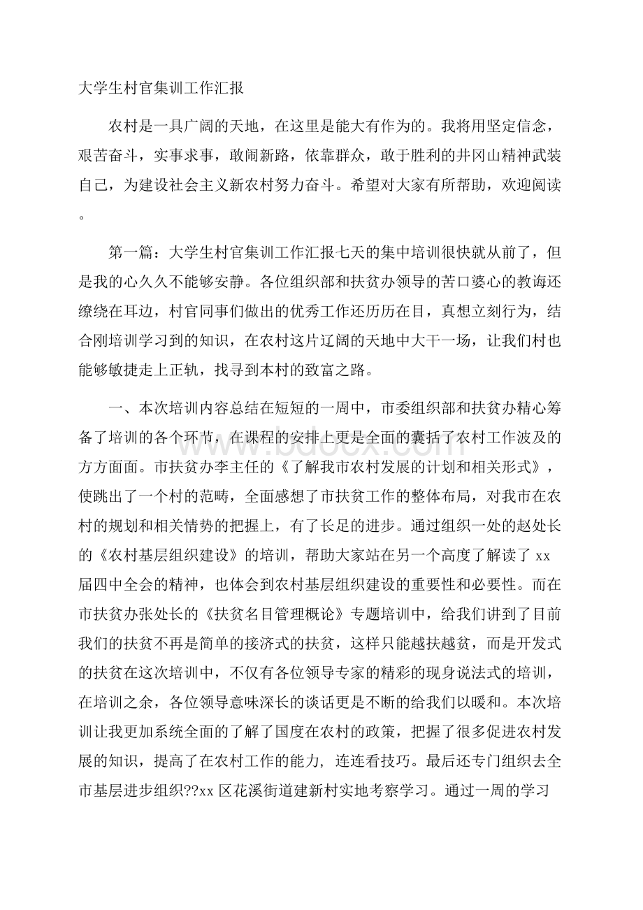 大学生村官集训工作汇报.docx_第1页