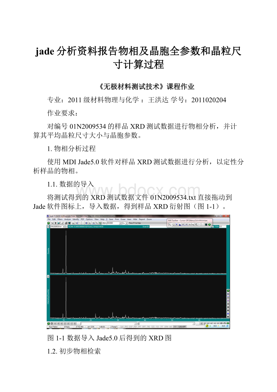 jade分析资料报告物相及晶胞全参数和晶粒尺寸计算过程.docx