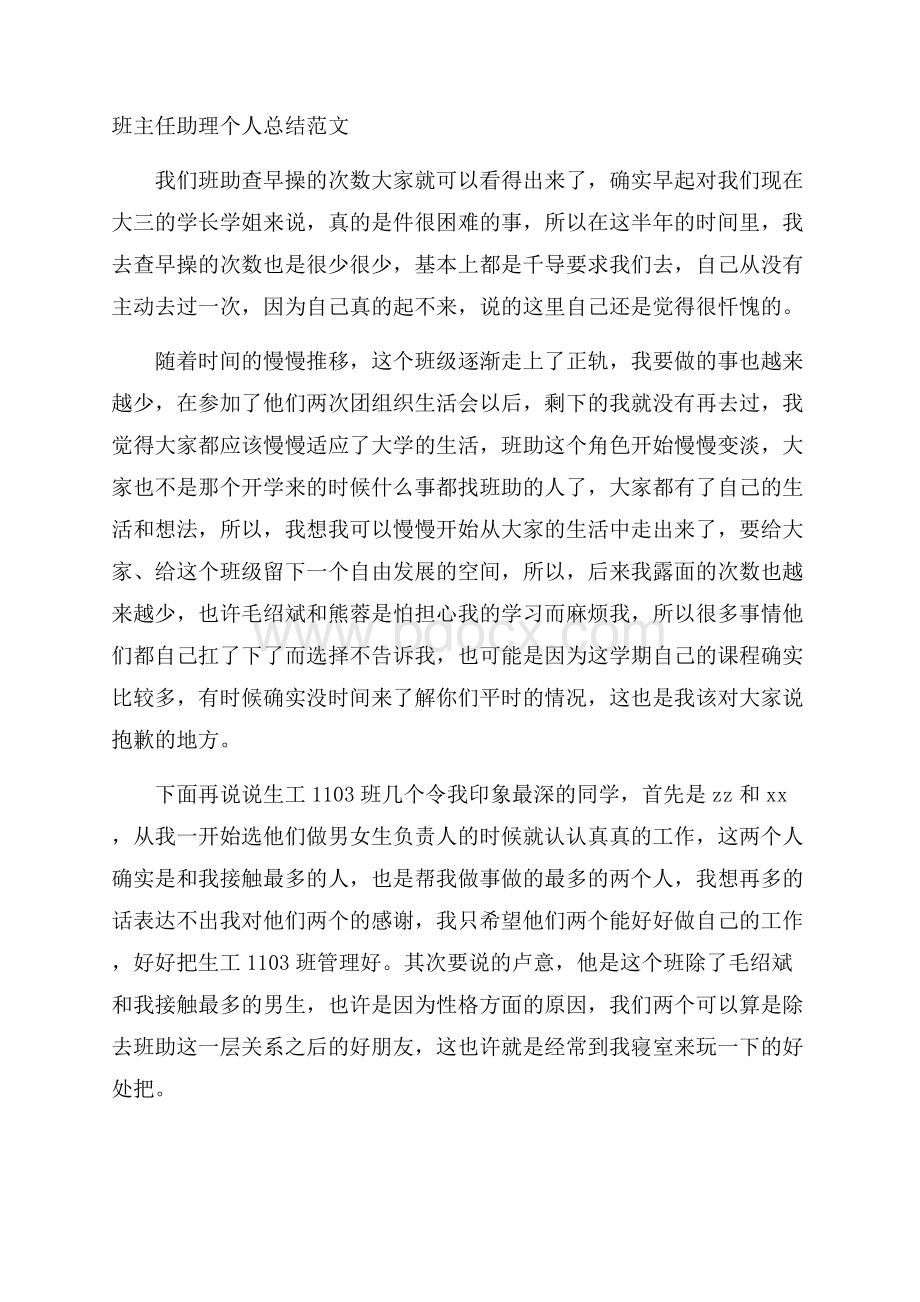 班主任助理个人总结范文.docx