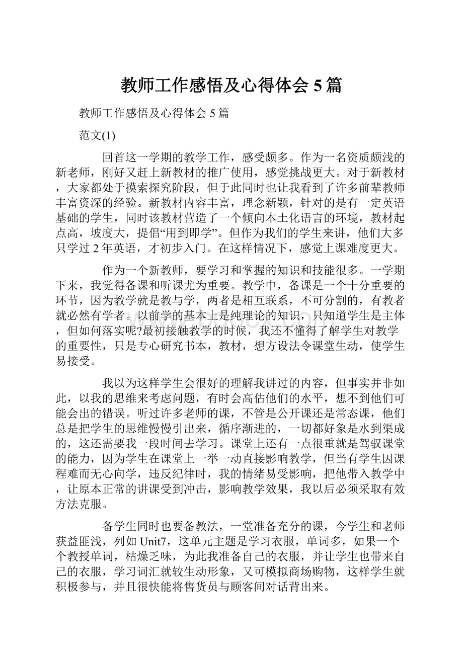 教师工作感悟及心得体会5篇.docx