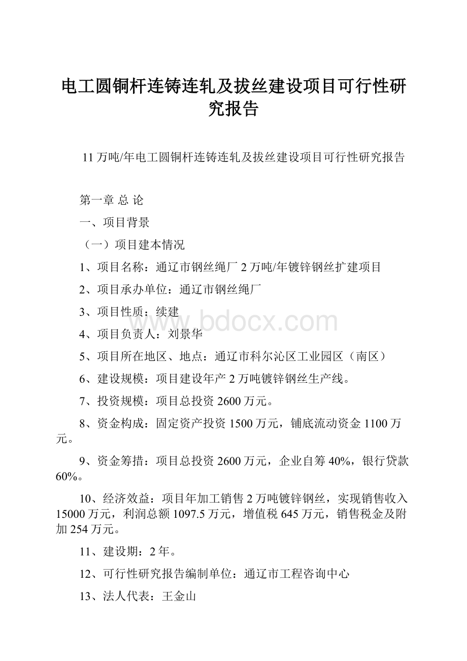 电工圆铜杆连铸连轧及拔丝建设项目可行性研究报告.docx