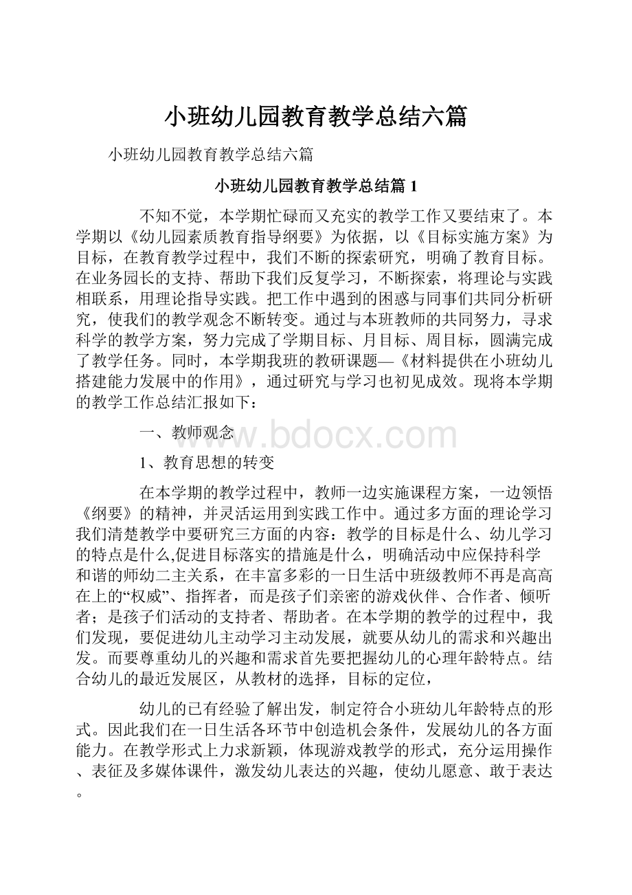 小班幼儿园教育教学总结六篇.docx