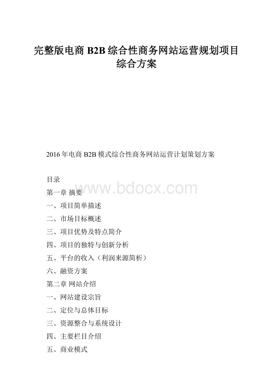 完整版电商B2B综合性商务网站运营规划项目综合方案.docx_第1页