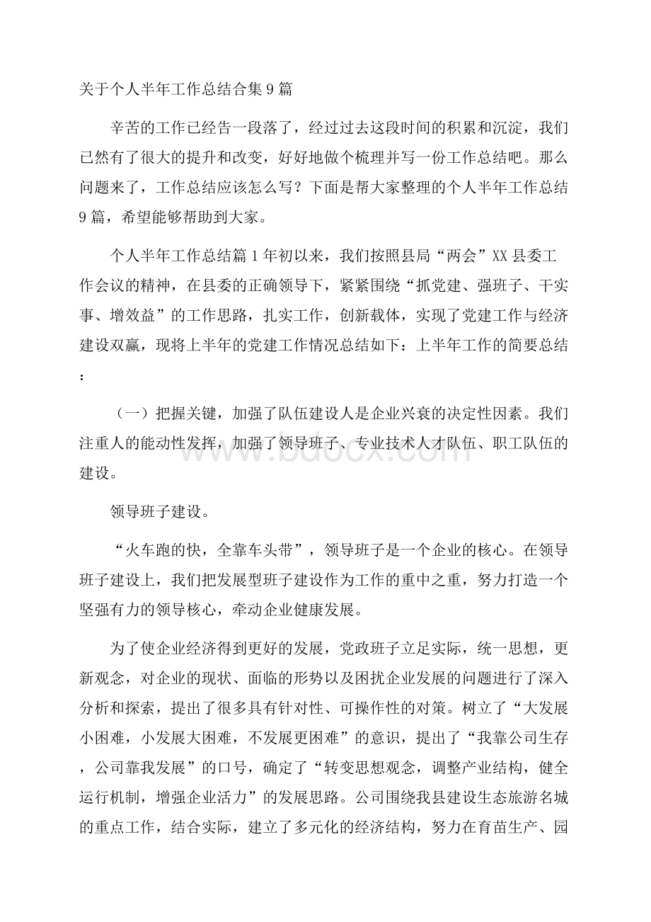 关于个人半年工作总结合集9篇.docx