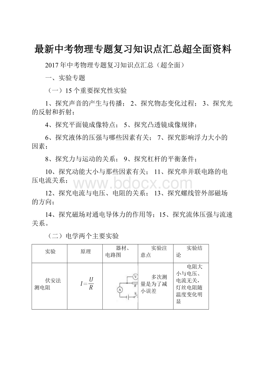 最新中考物理专题复习知识点汇总超全面资料.docx_第1页