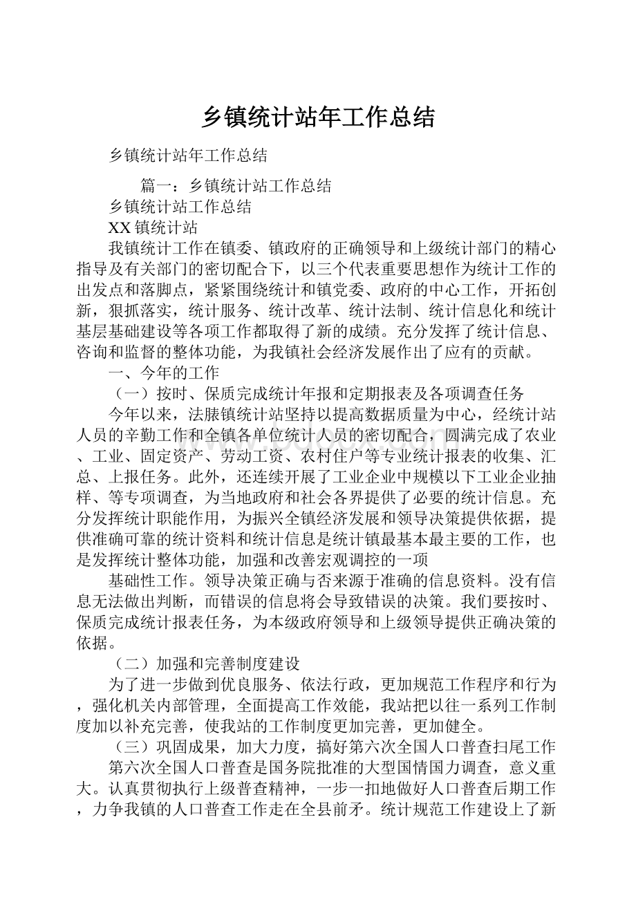 乡镇统计站年工作总结.docx_第1页