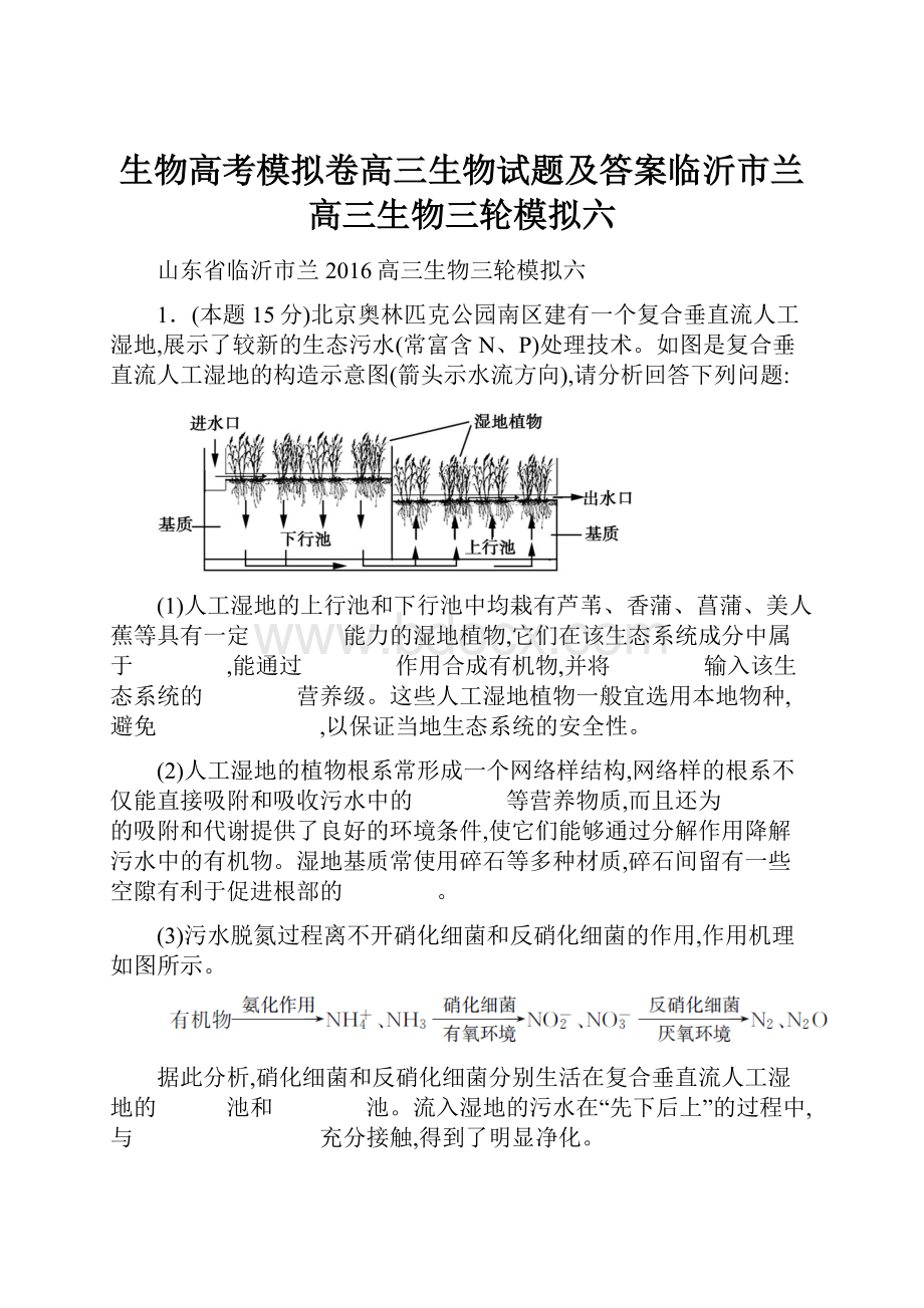 生物高考模拟卷高三生物试题及答案临沂市兰高三生物三轮模拟六.docx_第1页