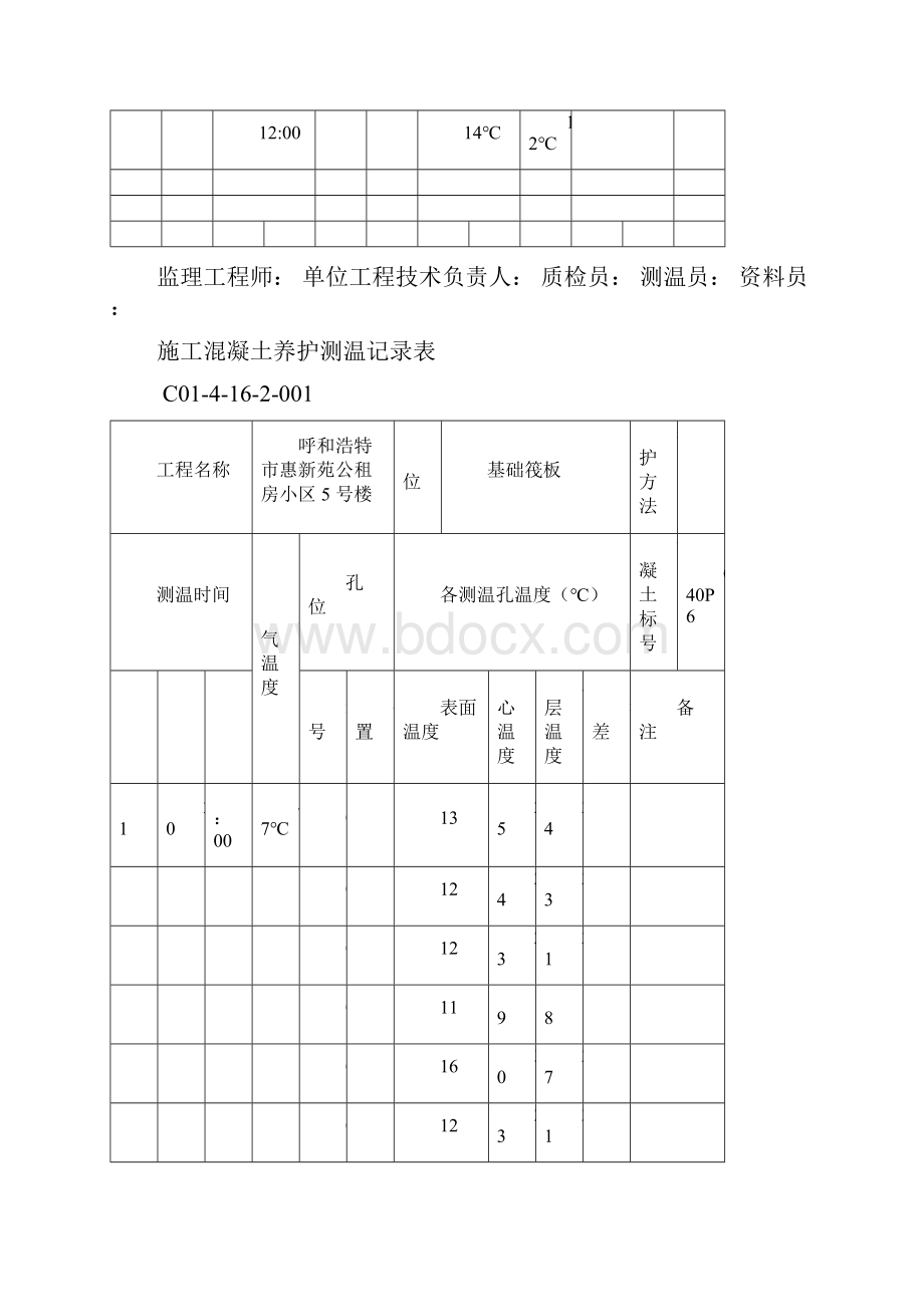 冬季施工混凝土浇筑测温记录表34650.docx_第2页