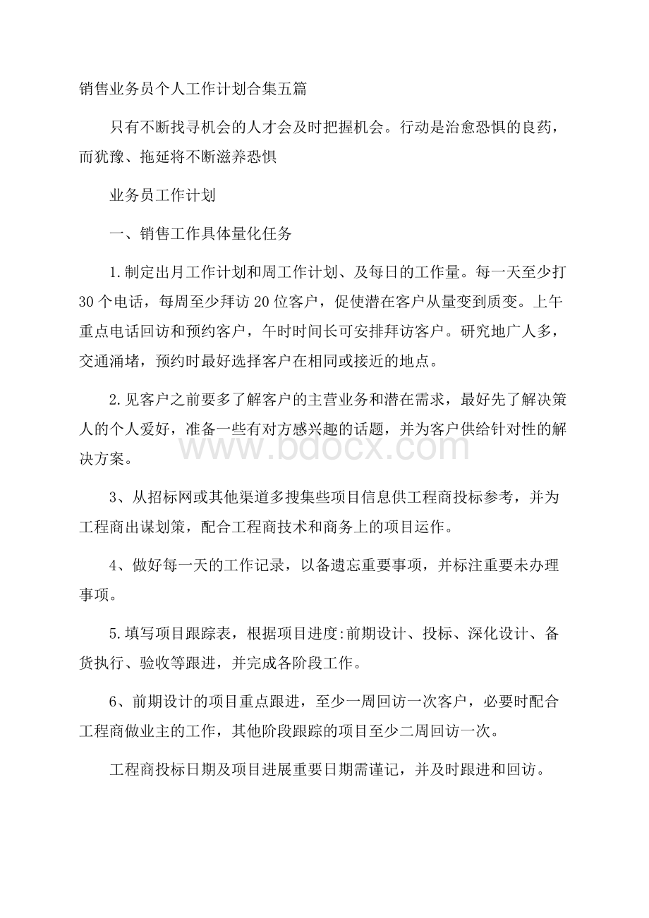 销售业务员个人工作计划合集五篇.docx_第1页