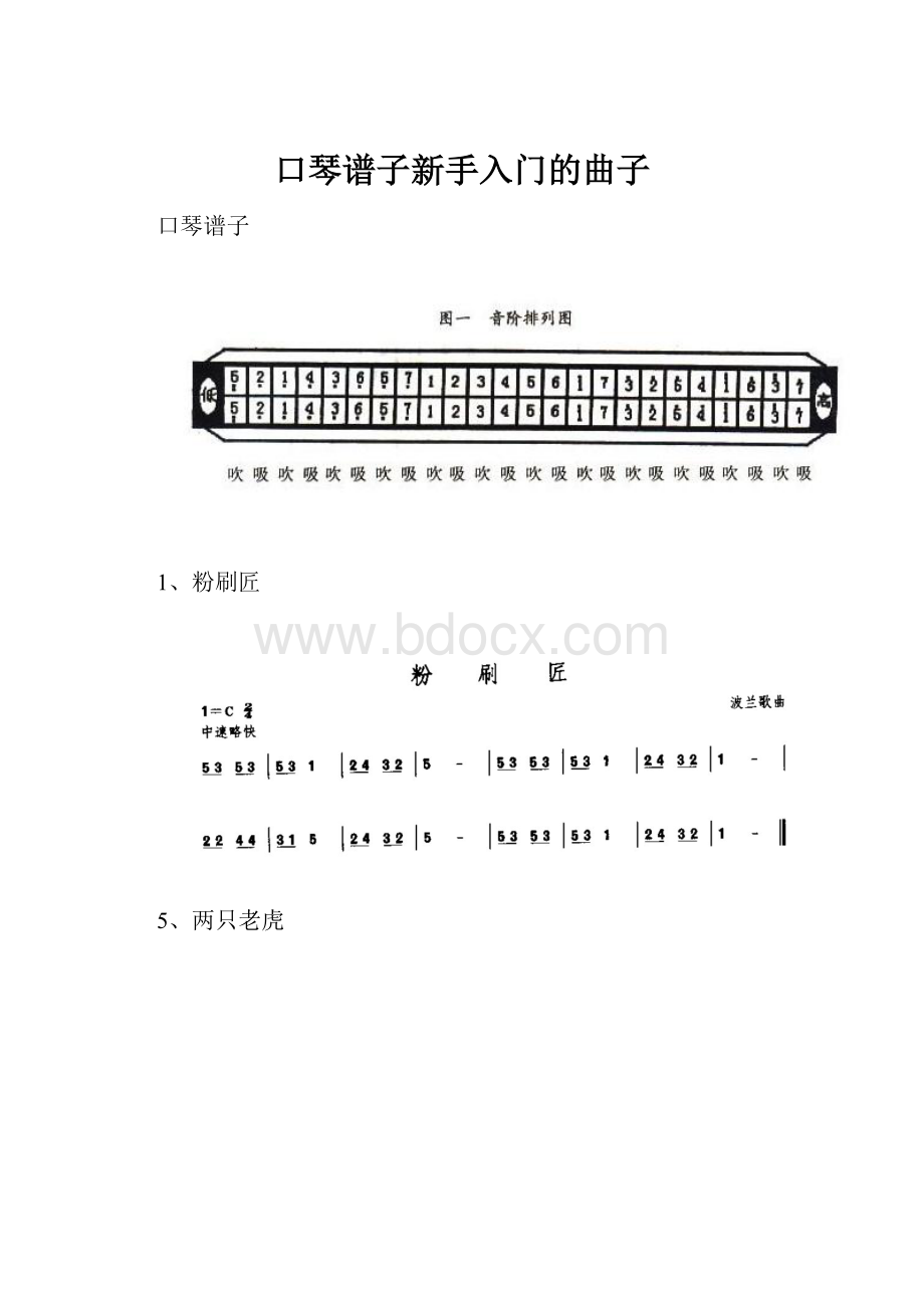 口琴谱子新手入门的曲子.docx