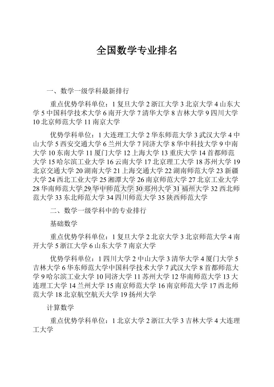 全国数学专业排名.docx