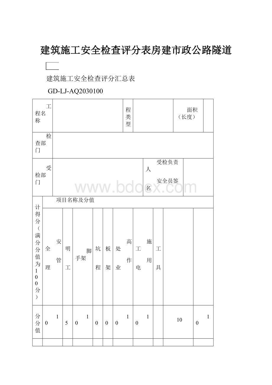 建筑施工安全检查评分表房建市政公路隧道.docx_第1页