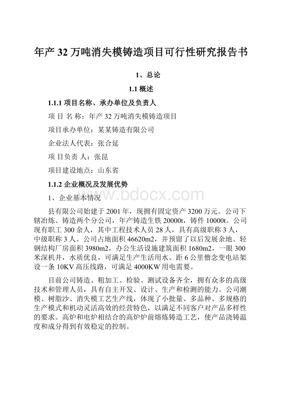 年产32万吨消失模铸造项目可行性研究报告书.docx_第1页