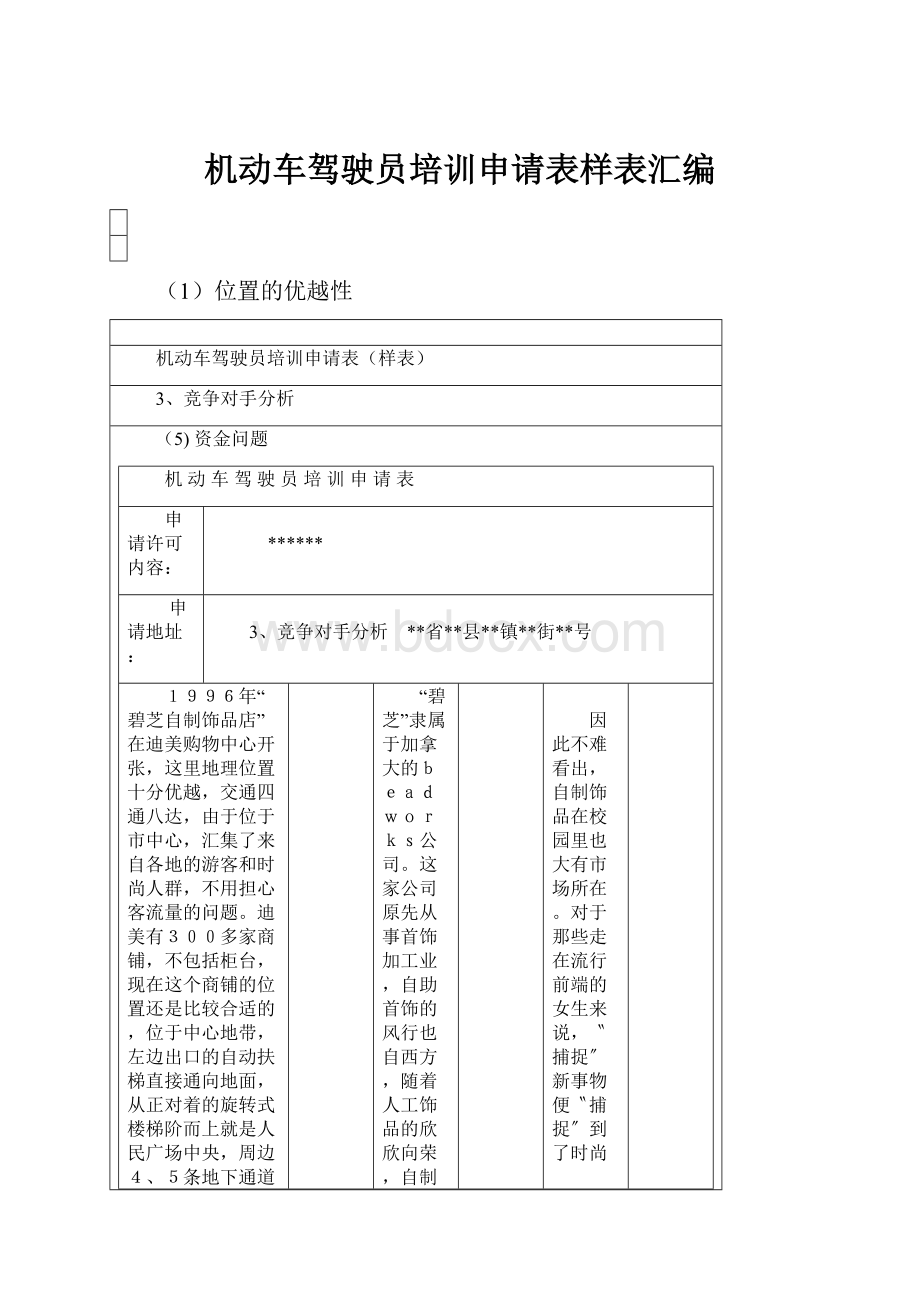 机动车驾驶员培训申请表样表汇编.docx